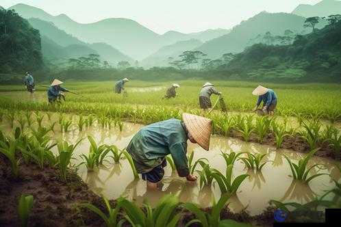 情侶之間插秧的圖片：愛與勞作的甜蜜交織